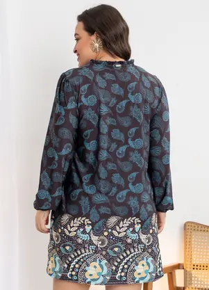 Quintess - Vestido Soltinho Paisley Preto com Tassel - QUINTESS