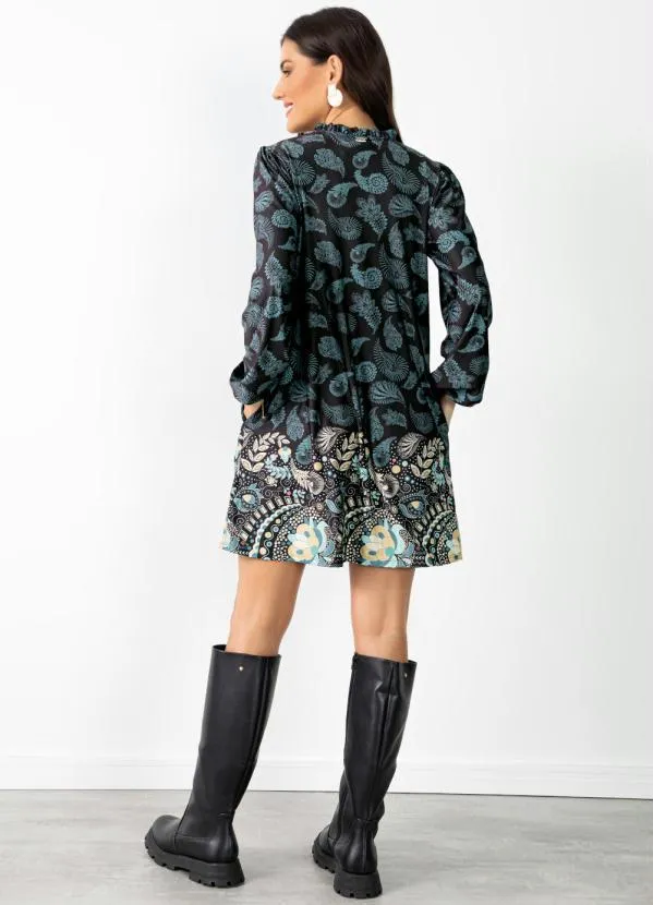 Quintess - Vestido Soltinho Paisley Preto com Tassel 7