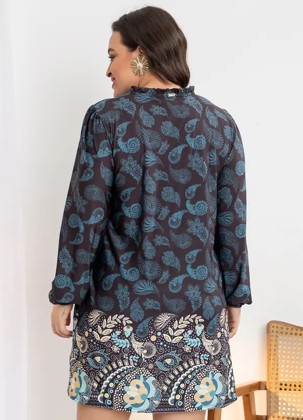 Quintess - Vestido Soltinho Paisley Preto com Tassel 3