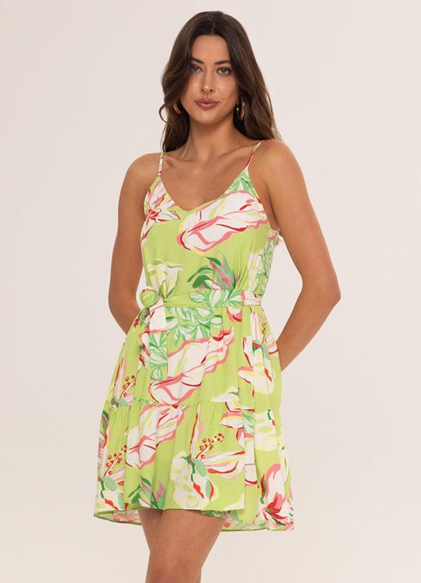 Gatabakana - Vestido Solto Curto Floral Verde