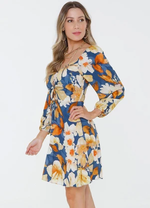 Outlet - Vestido Solto Floral Azul - OUTLET