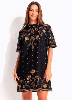 Farm - Vestido T-Shirt Báasico Sonho de Concha Preto - FARM