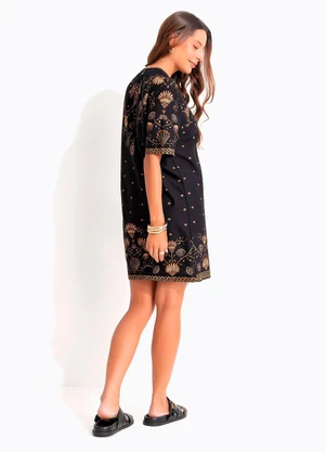 Farm - Vestido T-Shirt Báasico Sonho de Concha Preto - FARM