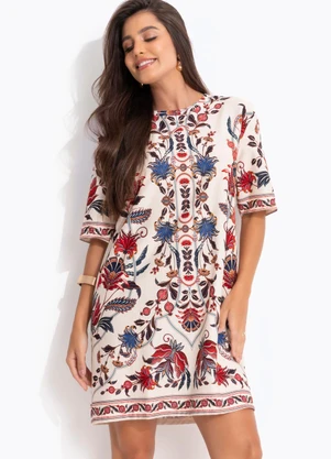 Farm - Vestido T-Shirt Básico Bohoflor Bege - FARM