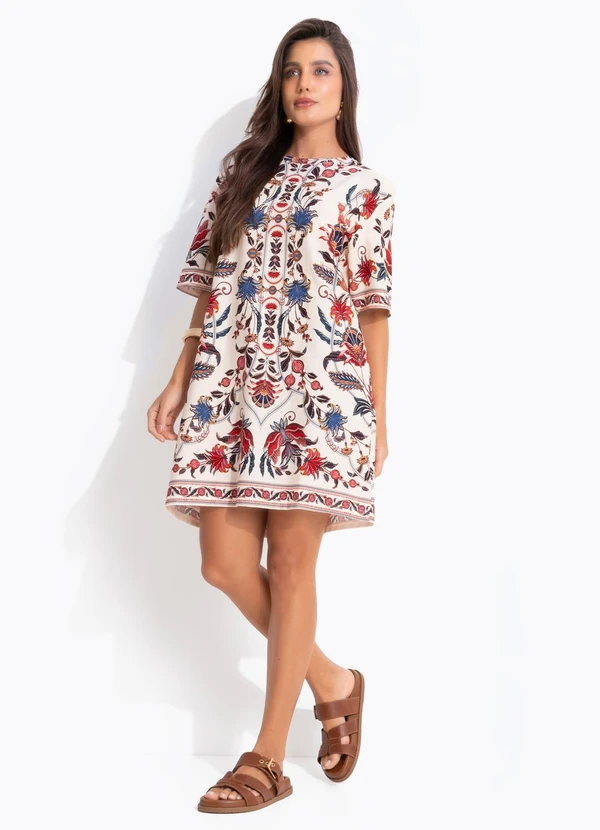 Farm - Vestido T-Shirt Básico Bohoflor Bege 3