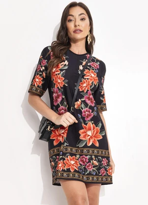 Farm - Vestido T-Shirt Basico Floral Belle Preto - FARM