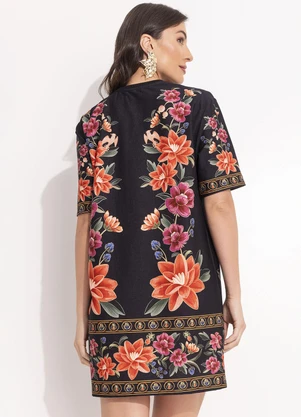 Farm - Vestido T-Shirt Basico Floral Belle Preto - FARM