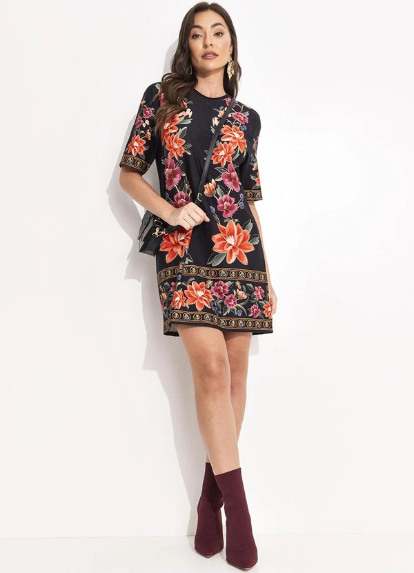 Farm - Vestido T-Shirt Basico Floral Belle Preto 3