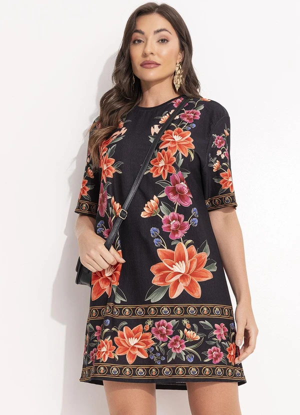 Farm - Vestido T-Shirt Basico Floral Belle Preto 6
