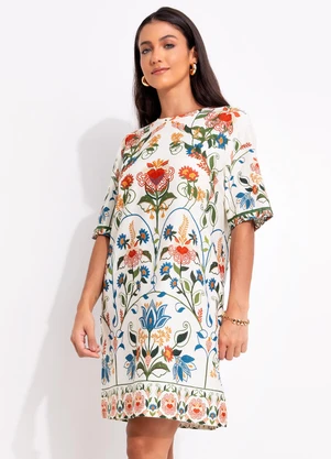 Farm - Vestido T-Shirt Básico Jardim Beleza Bege - FARM