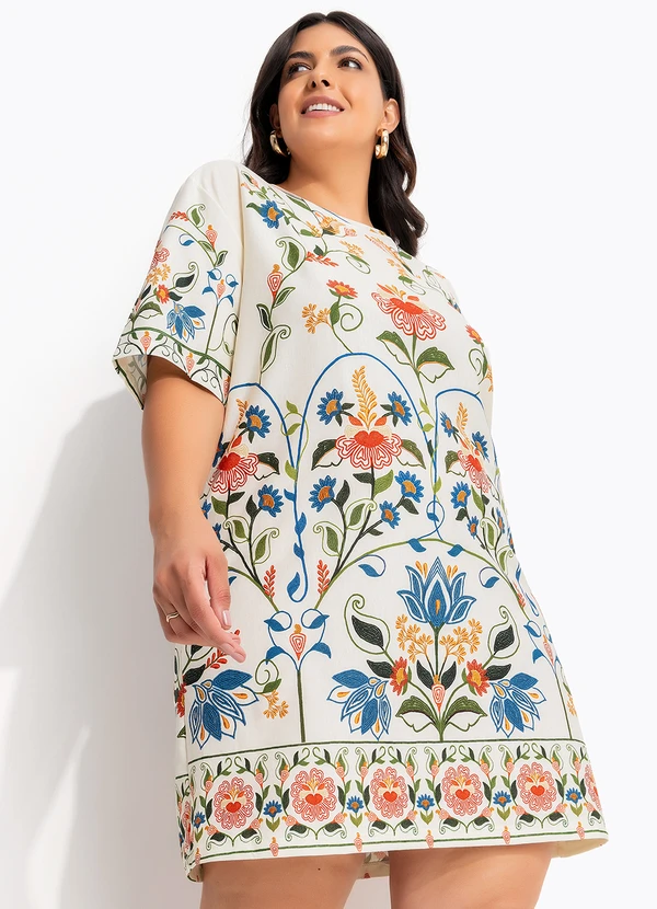 Farm - Vestido T-Shirt Básico Jardim Beleza Bege 11