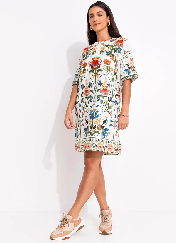 Farm - Vestido T-Shirt Básico Jardim Beleza Bege 3