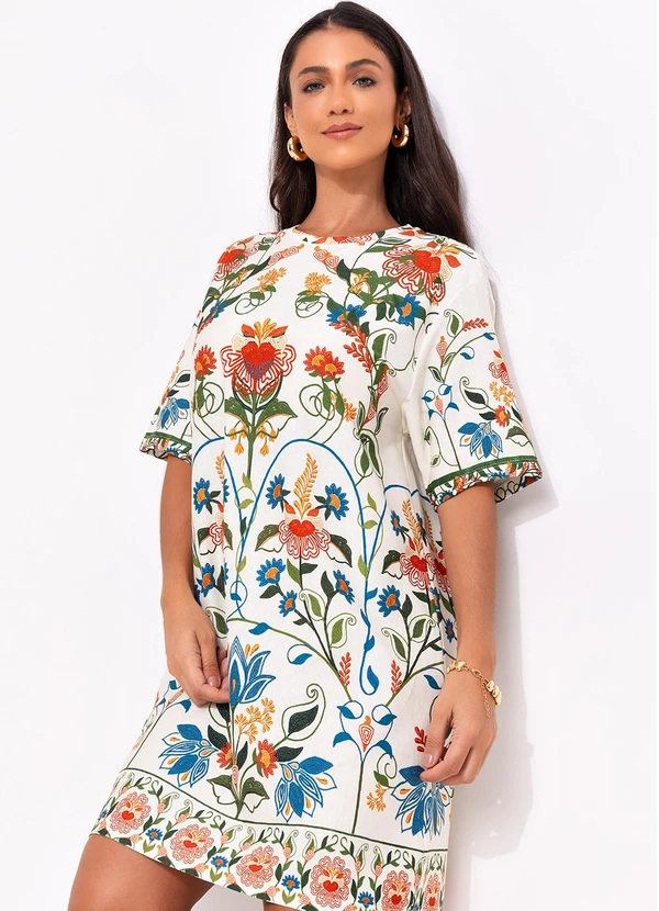 Farm - Vestido T-Shirt Básico Jardim Beleza Bege 5