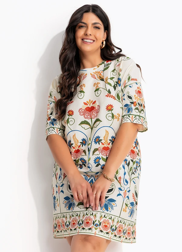 Farm - Vestido T-Shirt Básico Jardim Beleza Bege 8