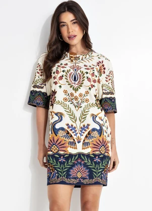 Farm - Vestido T-Shirt Basico Jardim Maravilhoso Bege - FARM