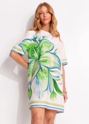 Farm - Vestido T-Shirt Básico Lírio Tropical Bege - FARM