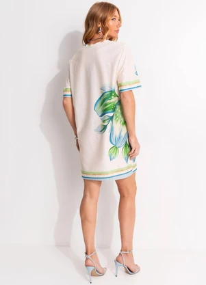Farm - Vestido T-Shirt Básico Lírio Tropical Bege - FARM