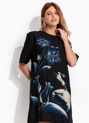 Farm - Vestido T-Shirt Básico Luz do Luar Preto - FARM