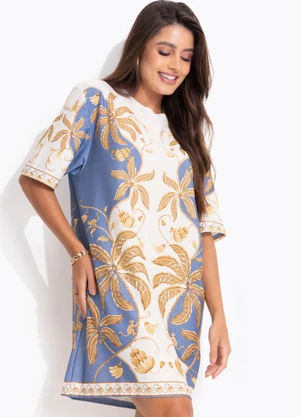 Farm - Vestido T-Shirt Básico Ourinho Tropical Azul - FARM