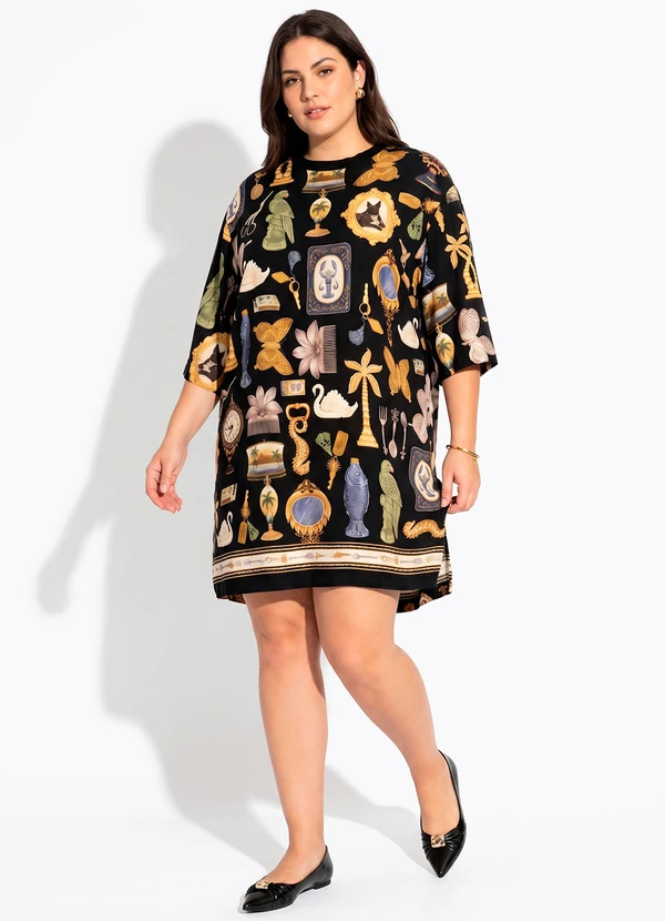 Farm - Vestido T-Shirt Bibelo Preto