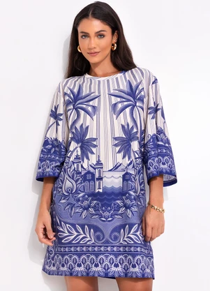 Farm Vestido T-Shirt Big Afeto Tropical Azul