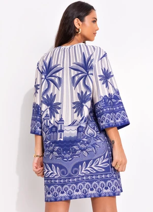 Farm - Vestido T-Shirt Big Afeto Tropical Azul - FARM