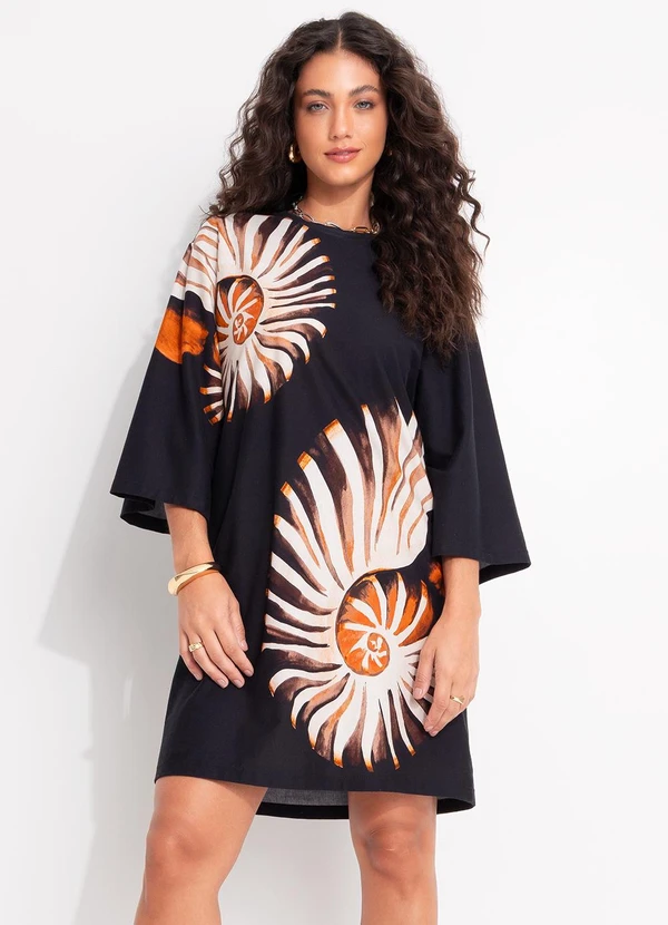 Farm - Vestido T-Shirt Big Amonita Preto
