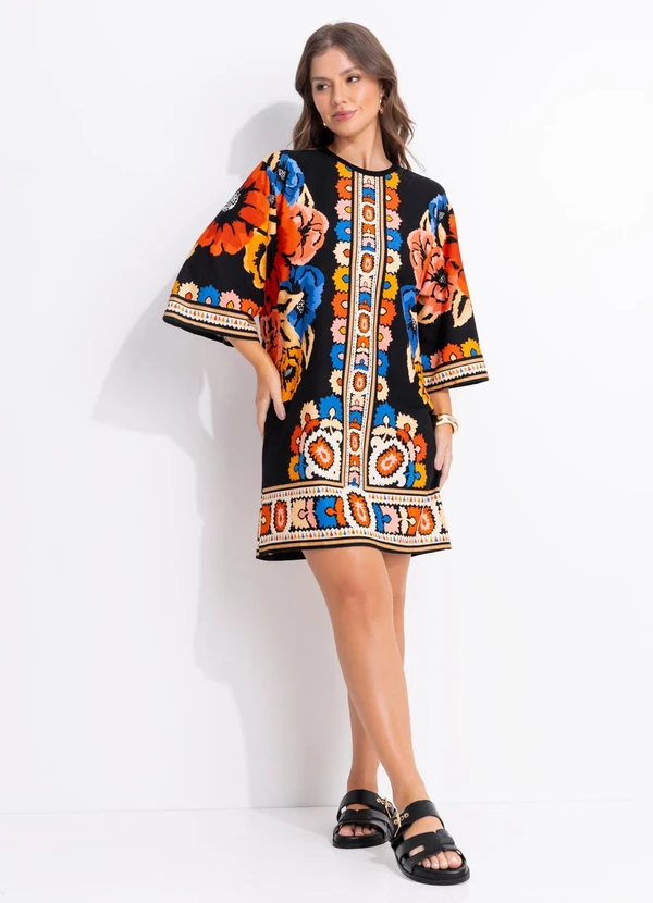 Farm - Vestido T-Shirt Big Antuerpia Lenço Preto 3