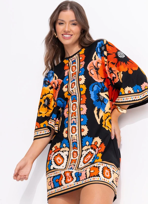 Farm - Vestido T-Shirt Big Antuerpia Lenço Preto 5