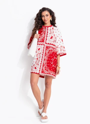 Farm - Vestido T-Shirt Big Bandana Jardim Vermelho - FARM