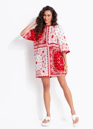 Farm - Vestido T-Shirt Big Bandana Jardim Vermelho - FARM