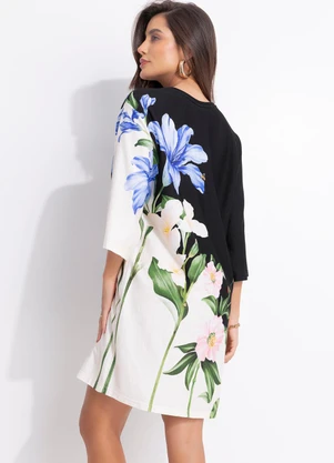 Farm - Vestido T-Shirt Big Céu de Flor Preto - FARM