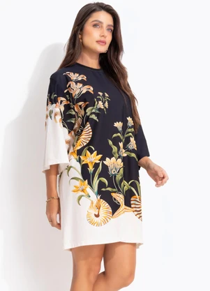 Farm - Vestido T-Shirt Big Concha Surreal Preto - FARM