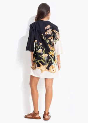 Farm - Vestido T-Shirt Big Concha Surreal Preto - FARM