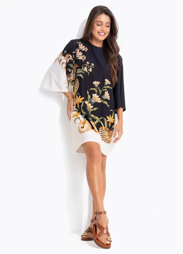 Farm - Vestido T-Shirt Big Concha Surreal Preto 3