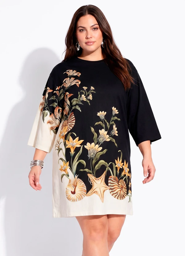 Farm - Vestido T-Shirt Big Concha Surreal Preto