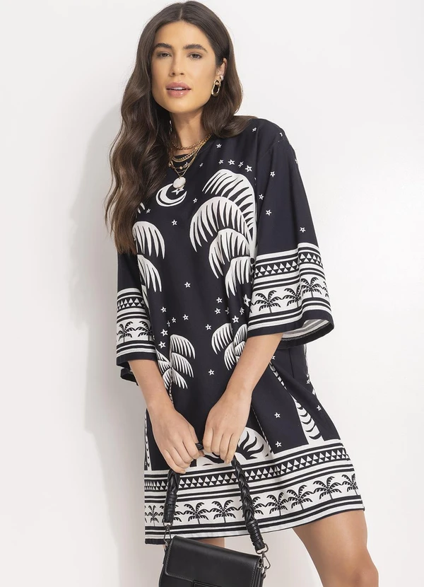 Farm - Vestido T-Shirt Big Coqueiral Preto