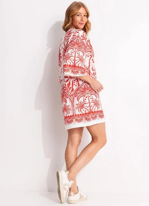 Farm - Vestido T-Shirt Big Coqueiro de Flor Vermelho - FARM