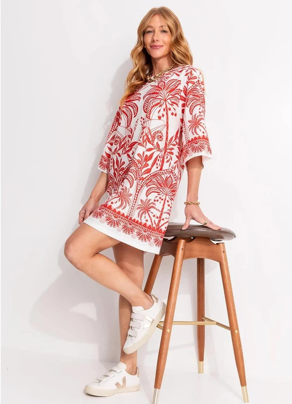 Farm - Vestido T-Shirt Big Coqueiro de Flor Vermelho 3