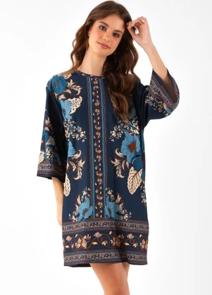 Farm - Vestido T-Shirt Big Dalia Azul - FARM