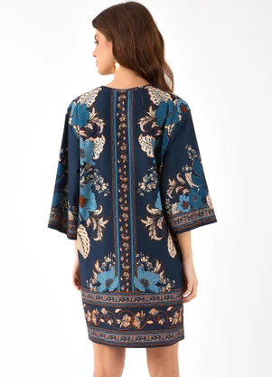 Farm - Vestido T-Shirt Big Dalia Azul - FARM
