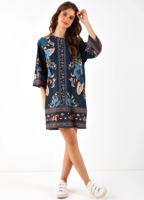 Farm - Vestido T-Shirt Big Dalia Azul 3