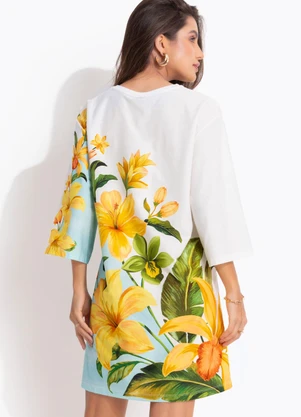 Farm - Vestido T-Shirt Big Floral Samanta Azul - FARM