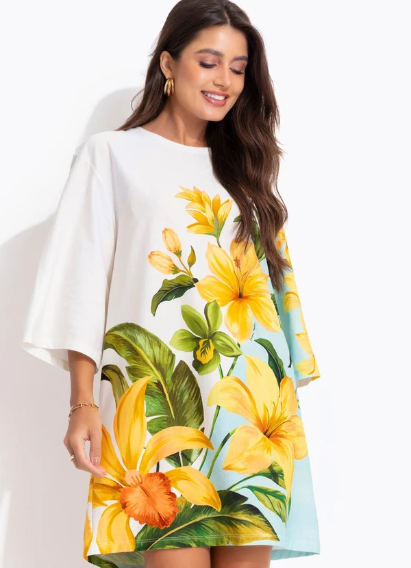 Farm - Vestido T-Shirt Big Floral Samanta Azul