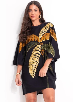 Farm - Vestido T-Shirt Big Itacaré Coqueiro Preto - FARM
