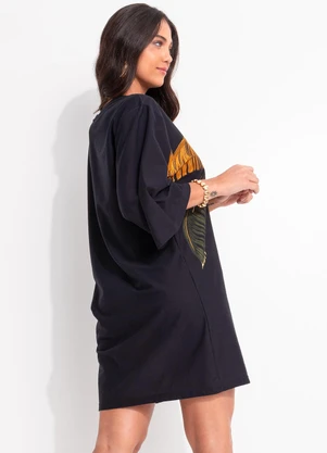 Farm - Vestido T-Shirt Big Itacaré Coqueiro Preto - FARM