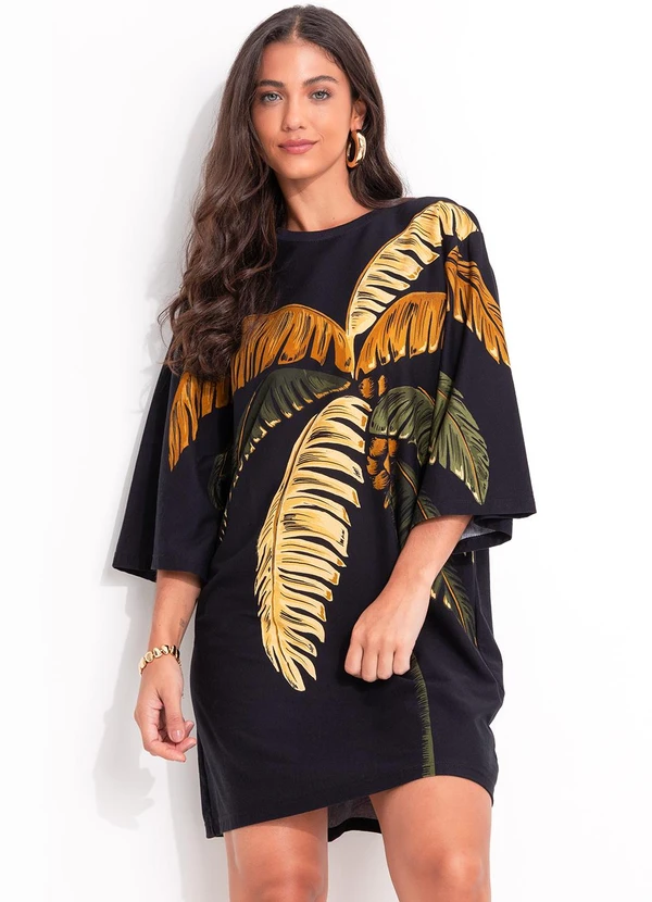 Farm - Vestido T-Shirt Big Itacaré Coqueiro Preto