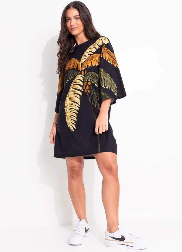 Farm - Vestido T-Shirt Big Itacaré Coqueiro Preto 3