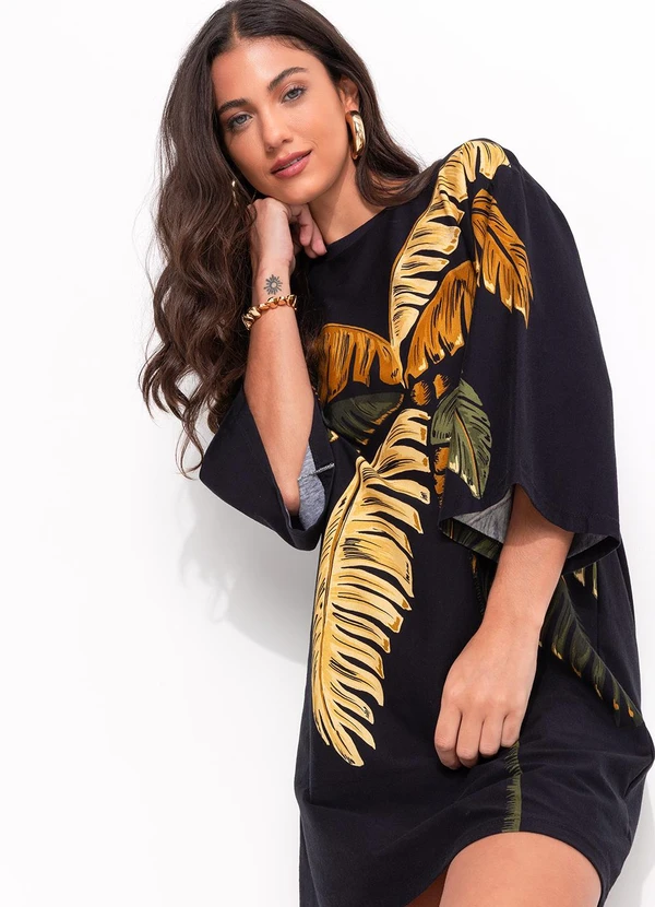 Farm - Vestido T-Shirt Big Itacaré Coqueiro Preto 7