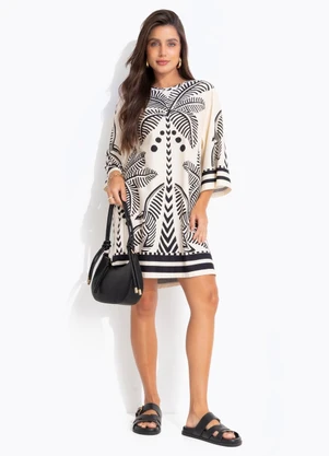 Farm - Vestido T-Shirt Big Listra Tropical Bege - FARM